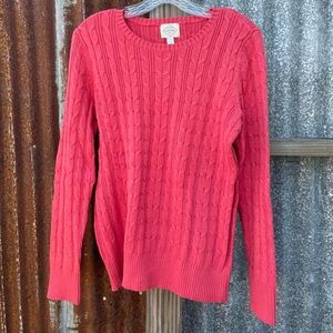 St Johns Bay Coral Cable Knit Sweater Pink Spring Preppy Women L Large Cozy